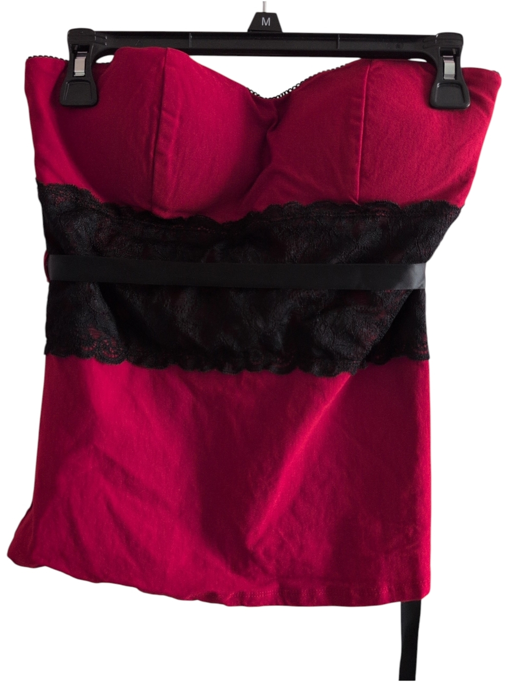 Body Central Strapless Bustier Camisole in Deep Fuchsia with Black Lace